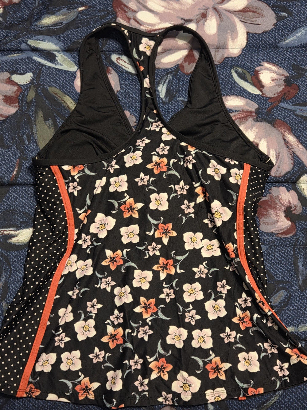 Beach House Black Floral Tankini with Orange Trim - Picture 2 of 6
